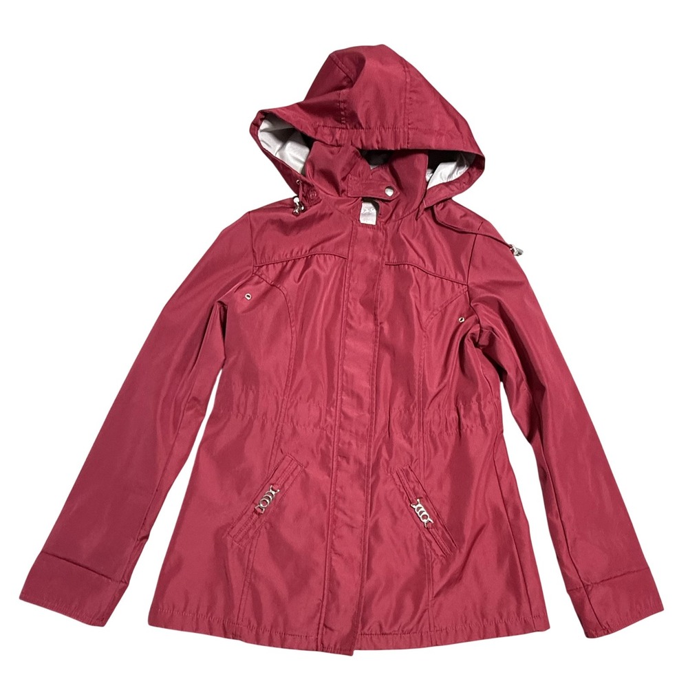 White Stag Hooded Rain Jacket Womens Small Crimson Red Lined Pockets Travel Coat